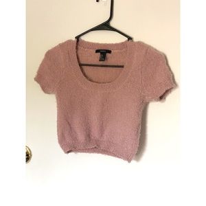 Light Pink Fuzzy Knit Crop Top